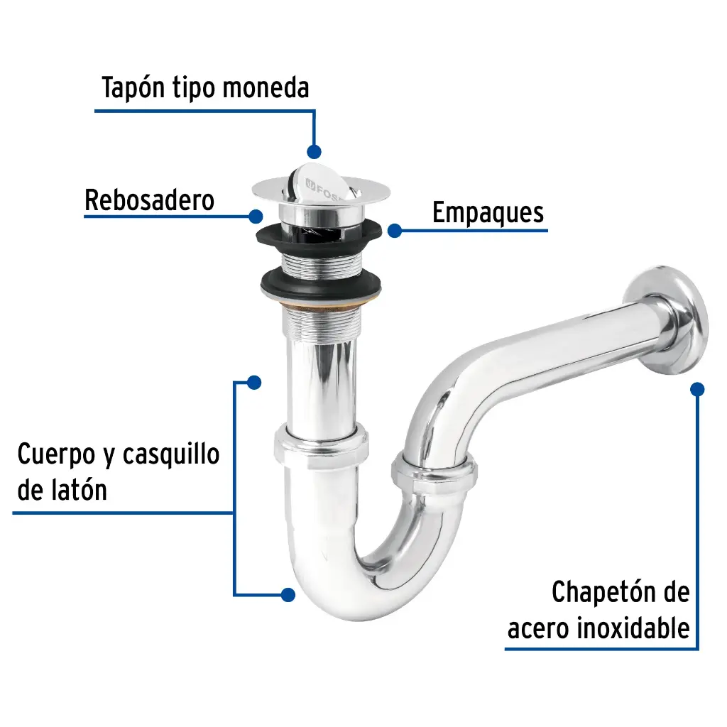CESPOL DE LATON PARA LAVABO TIPO MONEDA CE-208 FOSET