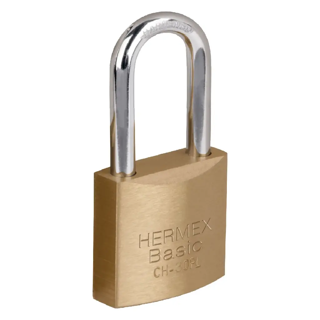 CANDADO DE HIERRO LATON GANCHO LARGO 30MM C HERMEX BASIC 27070