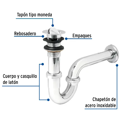 [49337] CESPOL DE LATON PARA LAVABO TIPO MONEDA CE-208 FOSET