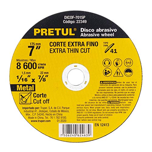 [22349] DISCO DE CORTE EXTRAFINO METAL 7"X1.5MM PRETUL 22349