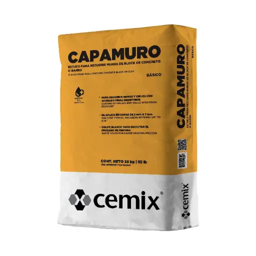 [BCAP25] CAPAMURO ESTUCO BULTO EMPAQUE AMARILLO 25KGS CEMIX BCAP25